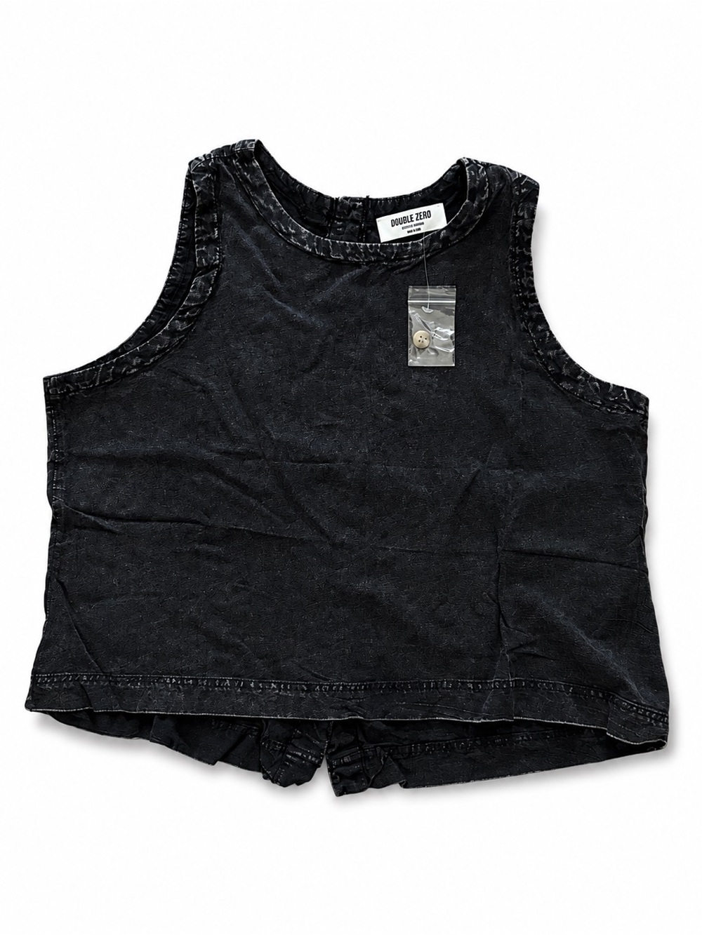 Double Zero Black Acid Wash Sleeveless Tank Top NWT Medium Button Back Boho